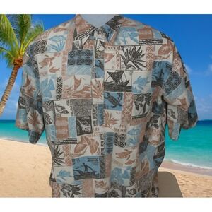 GO BAREFOOT Men Vintage Hawaiian Camp Shirt Fish Turtles Slip Over All Cotton XL